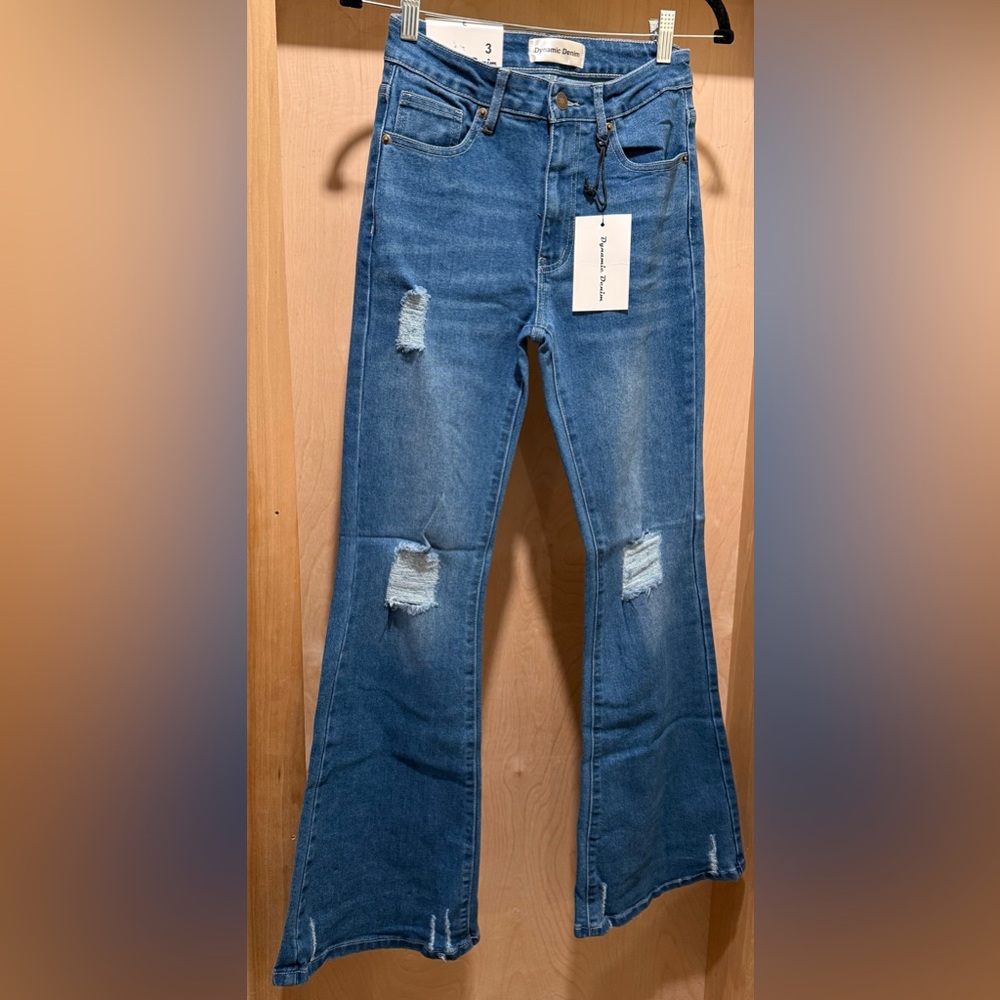 Dynamic Denim Distressed Blue Flare Women's Jeans Size 3 NEW
